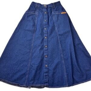 Dreams Denim Skirt Women Size 6 Blue Button Snap Front Maxi 100% Cotton Vintage